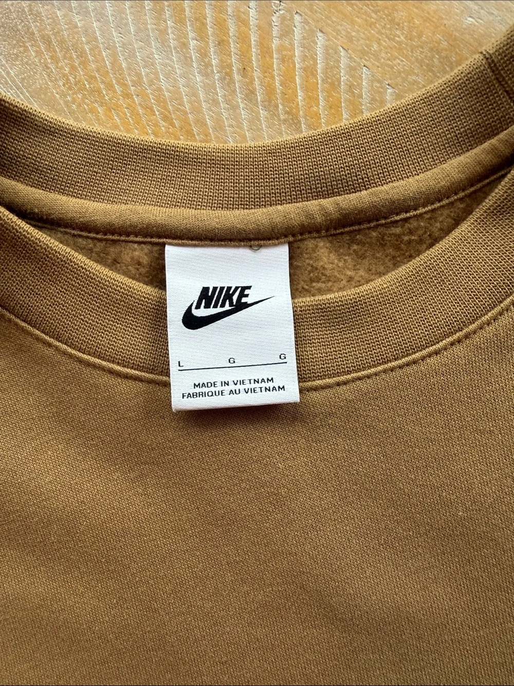 Nike Men’s Crewneck Sweatshirt in Camel Brown with White Logo